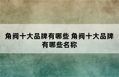 角阀十大品牌有哪些 角阀十大品牌有哪些名称